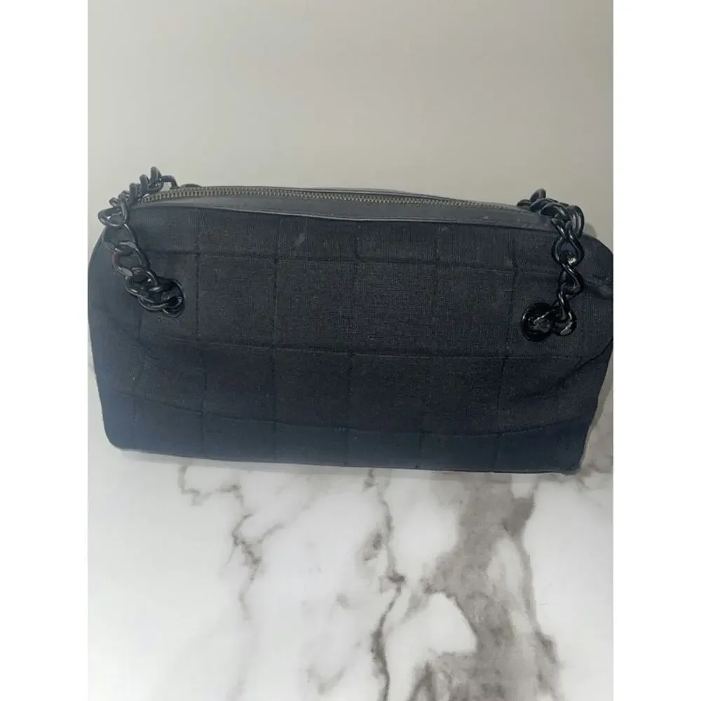 Chanel Black Fabric Quilted Handbag with Silver CC Logo